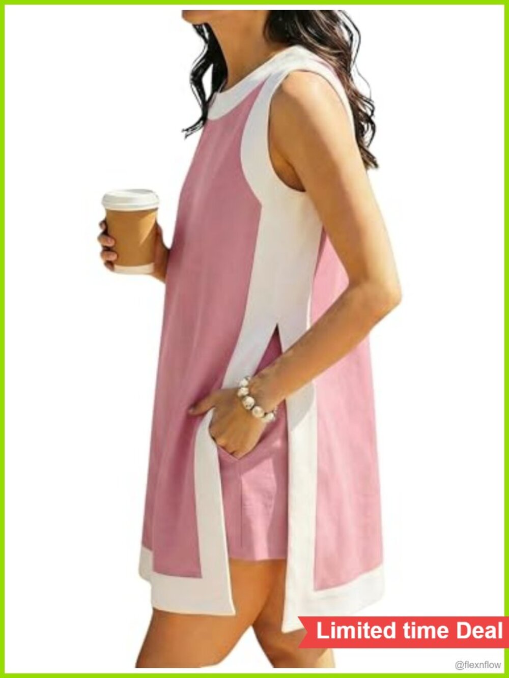 2 Piece Lounge Set Color Block Sleeveless Top & Shorts with Pockets